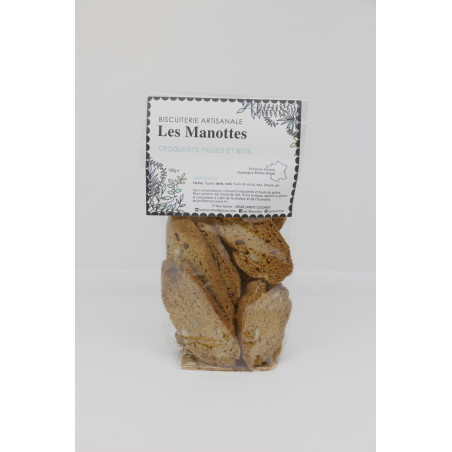 Croquants figues et noix fabriqués artisanalement par la biscuiterie Les Manottes